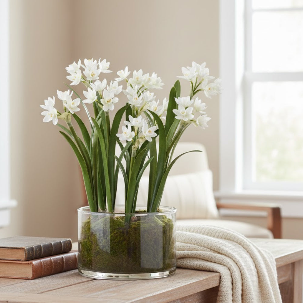 Allstate Floral 13" Paperwhite Flower Arrangement with Glass Pot - White