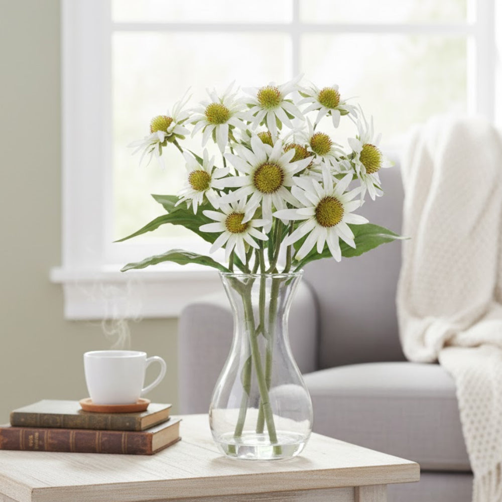 Allstate Floral 14" Rudbeckia Flower Arrangement with Glass Vase - White