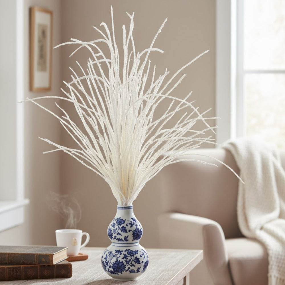 Allstate Floral 17.5" Reed Grass Artificial Arrangement with Ceramic Vase - White