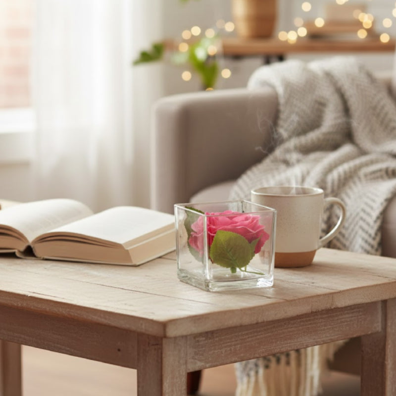 Allstate Floral 3″ Rose in Glass Vase - Red