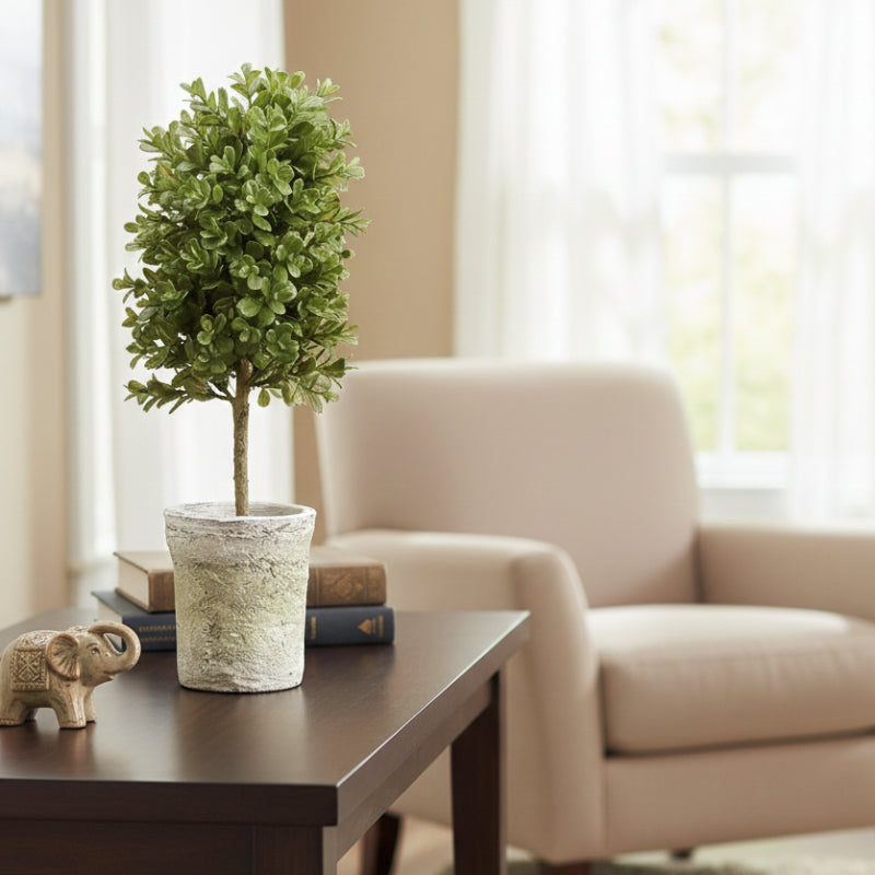 Allstate Floral 16" Cone-Shaped Artificial Topiary Plant with Clay Pot - Green