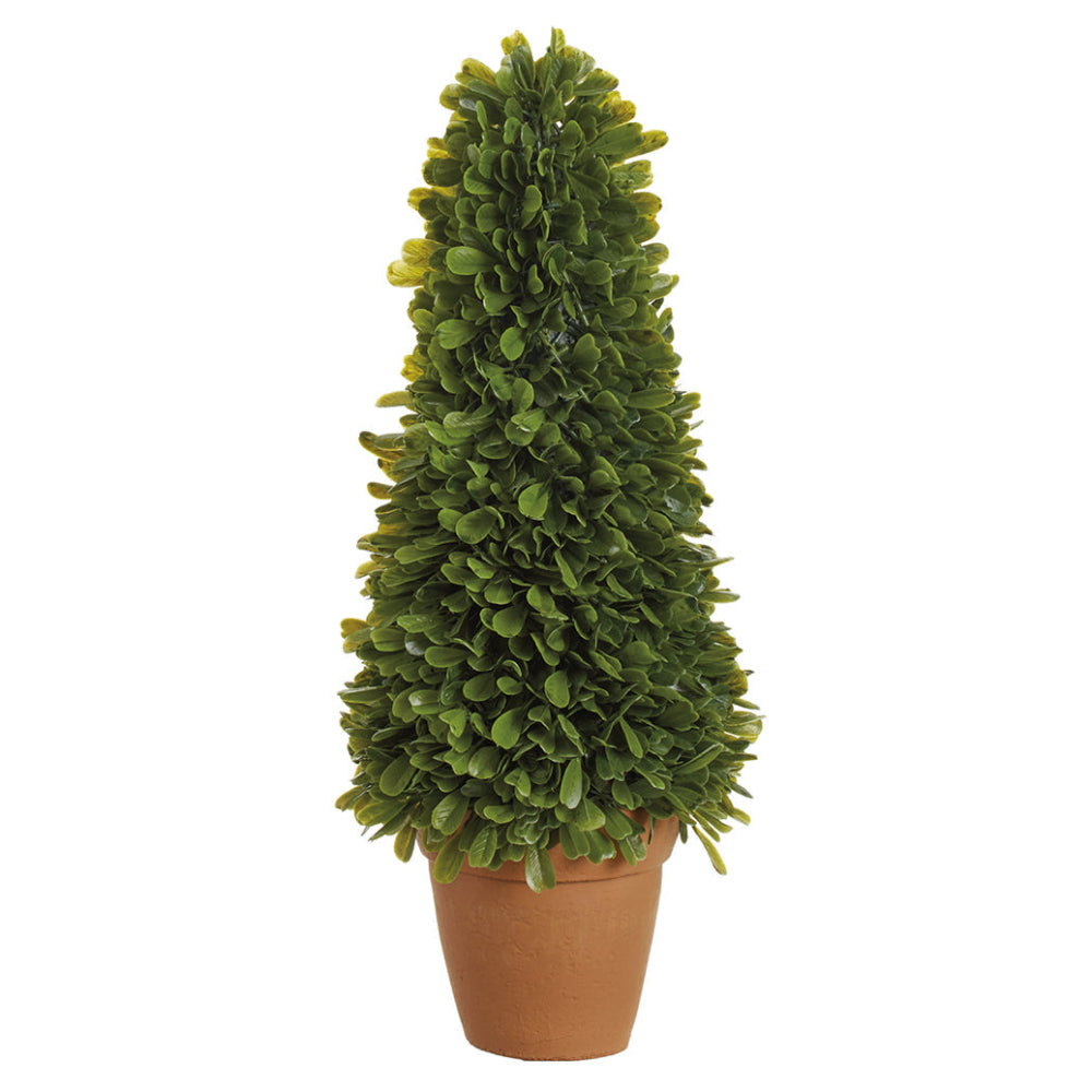Allstate Floral Boxwood Cone-Shaped Artificial Topiary Plant with Cement Vase - Green