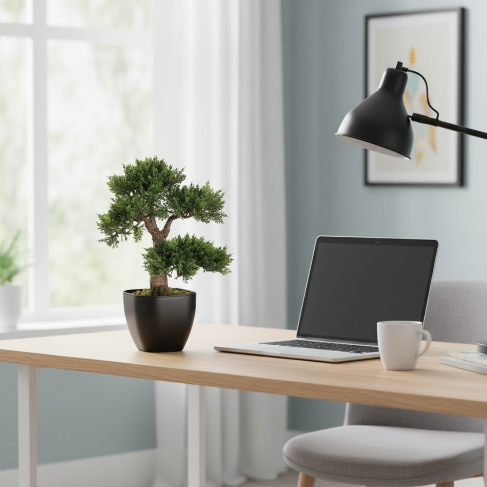 Allstate Floral 15" Artificial Cedar Silk Bonsai Tree with Vase - Green