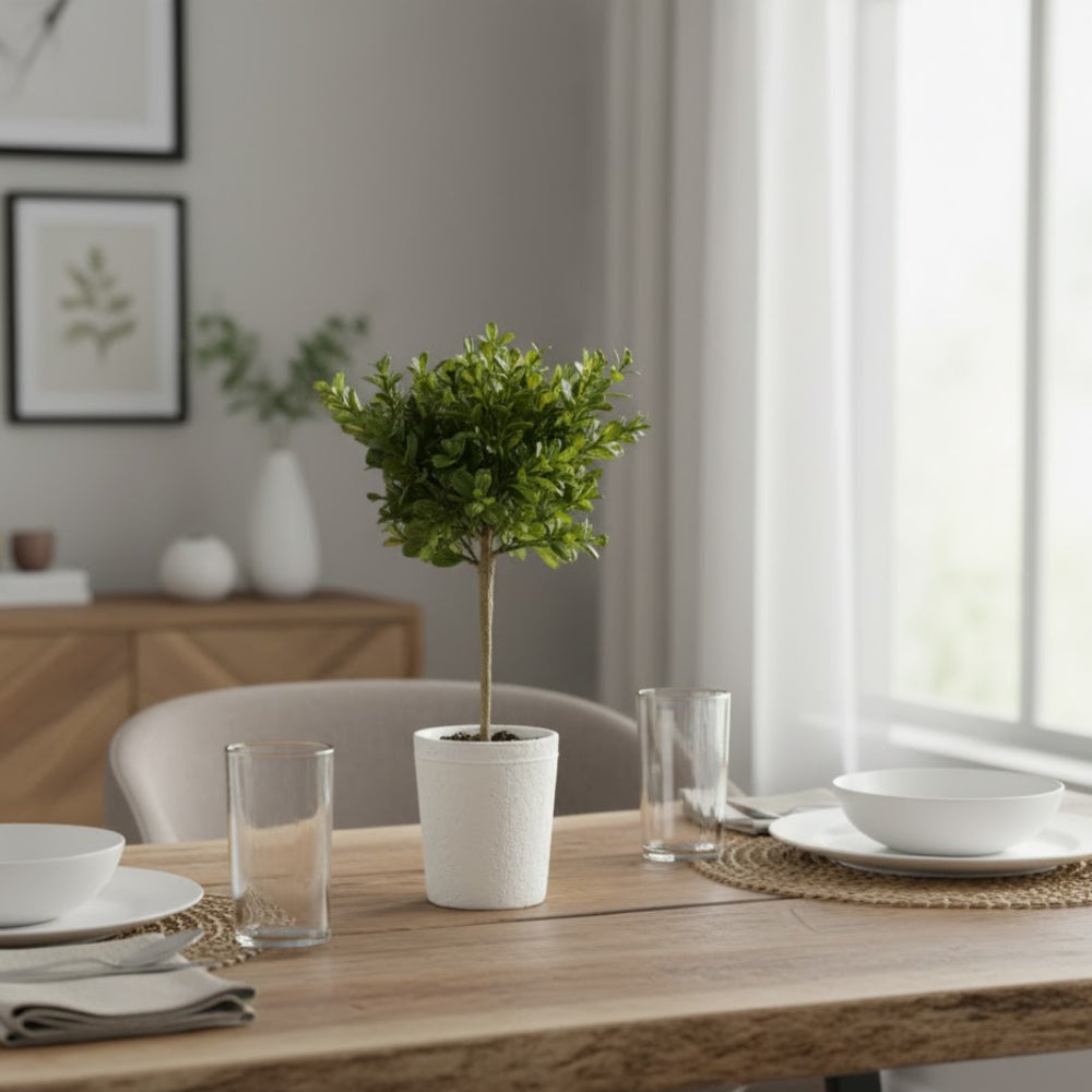 Allstate Floral 15" Boxwood Artificial Topiary Tree with Clay Vase - Green