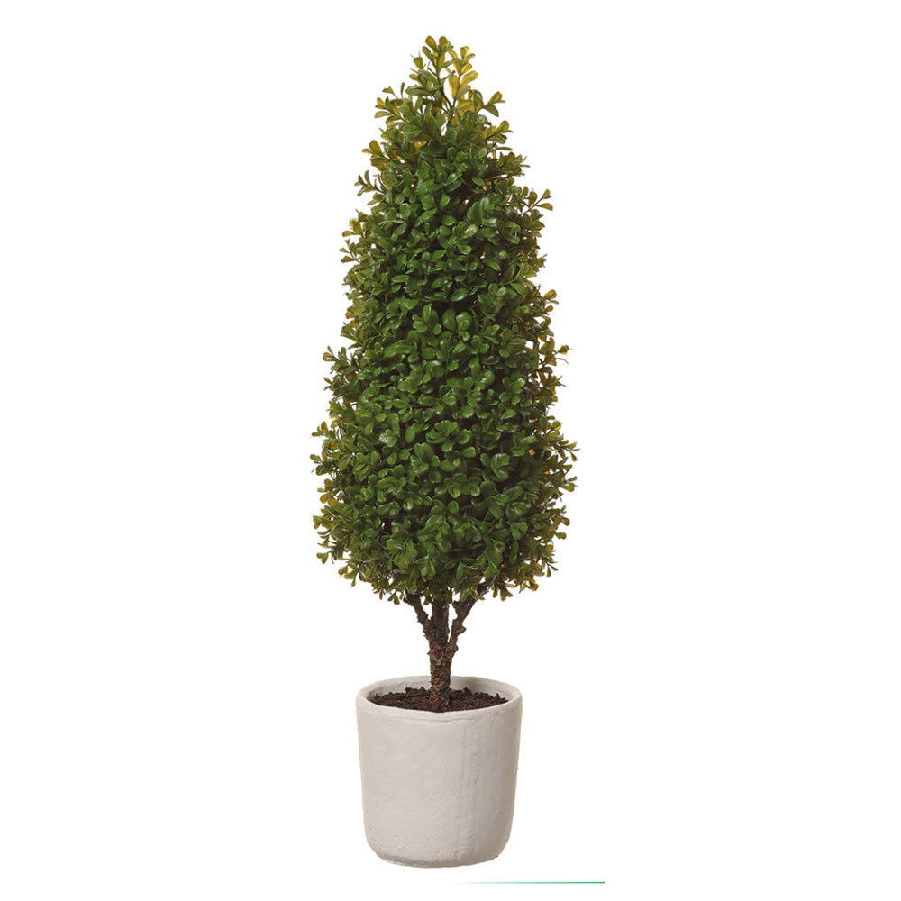 Allstate Floral 31.5" Boxwood Cone-Shaped Artificial Topiary Tree with Clay Vase - Green