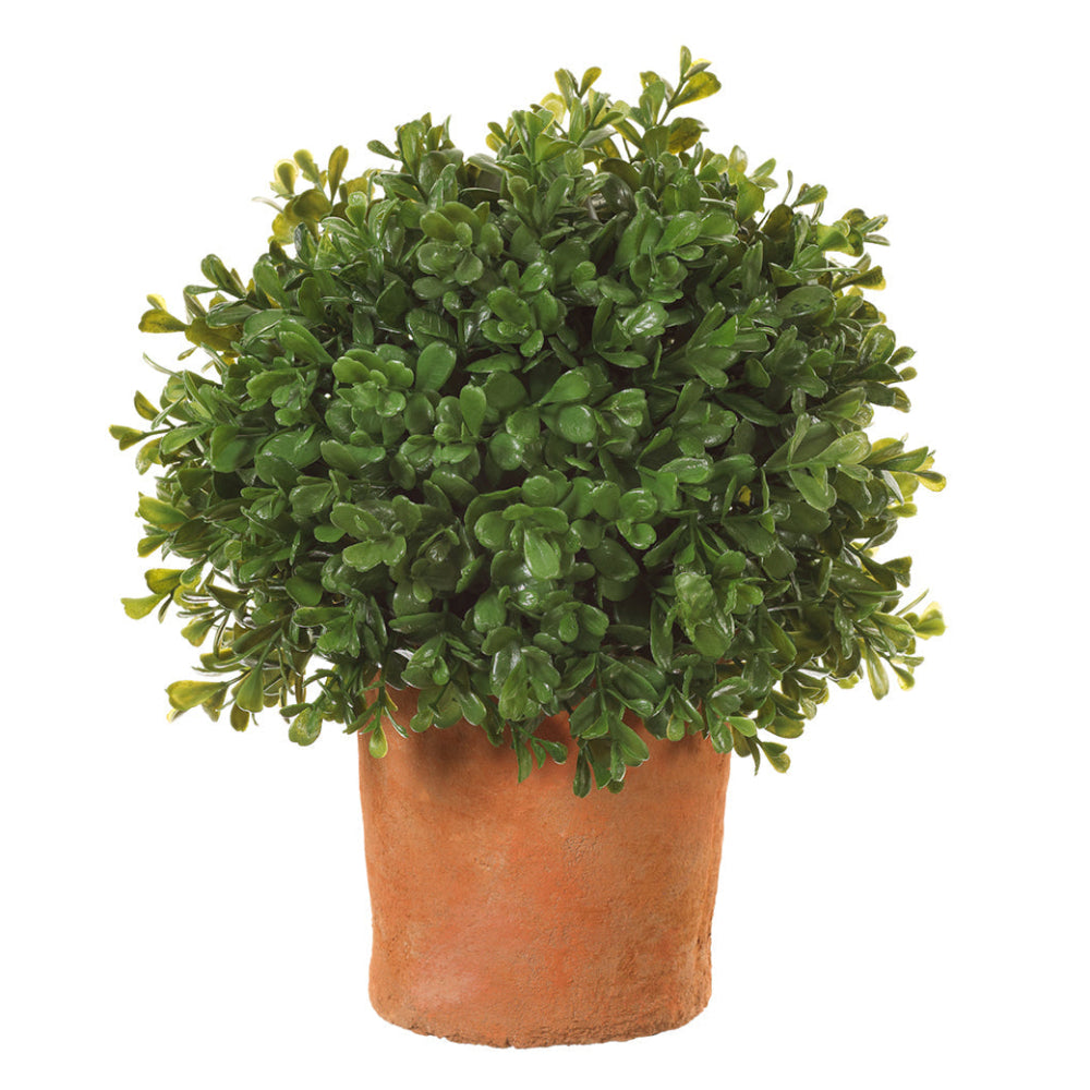 Allstate Floral 12" Boxwood Ball-Shaped Artificial Topiary Tree with Clay Vase - Green