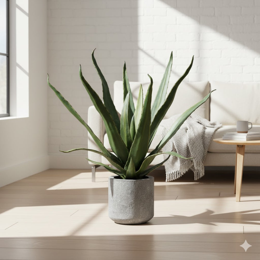 Allstate Floral 19" Agave Artificial Plant with Cement Vase - Green