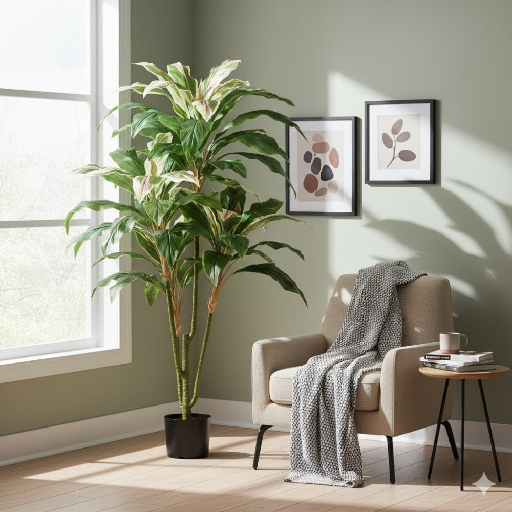 Allstate Floral 55" Real Touch Cordyline Plant with Plastic Vase - Green/White