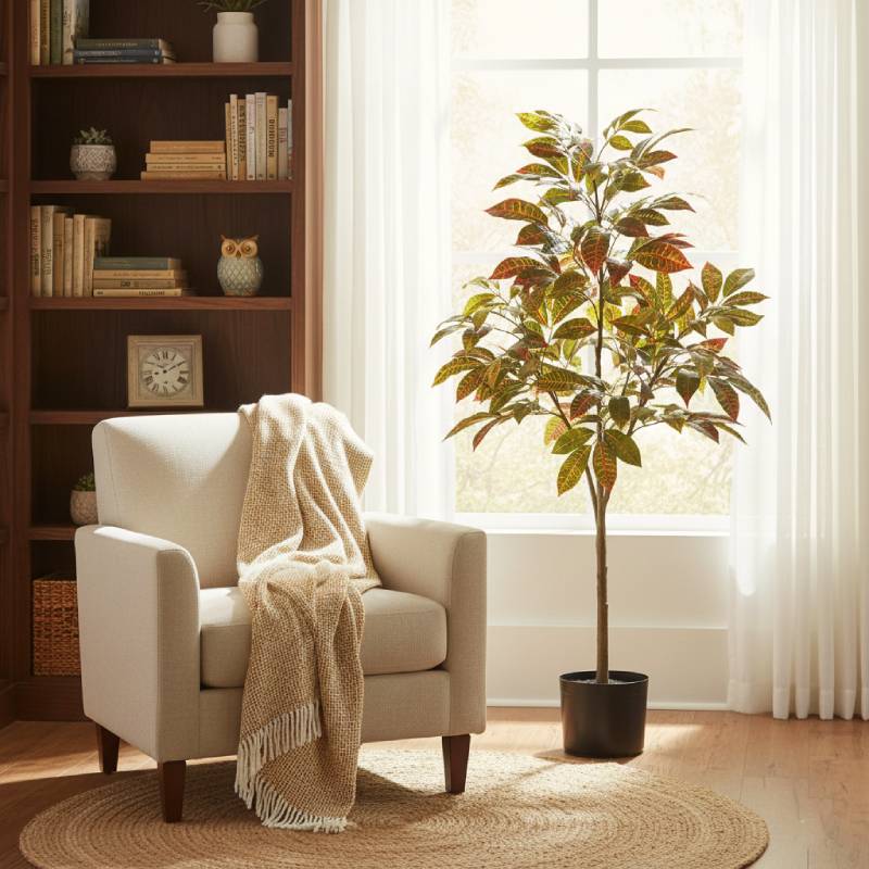 Allstate Floral 45" Croton Plant with Tin Pot - Green