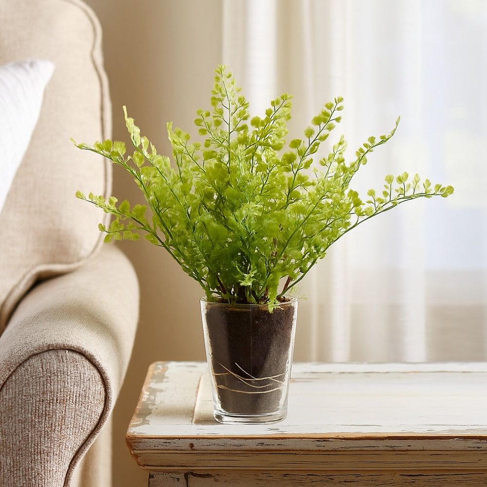 Allstate Floral 15" Maidenhair Fern Leaf Artificial Plant with Glass Vase - Green