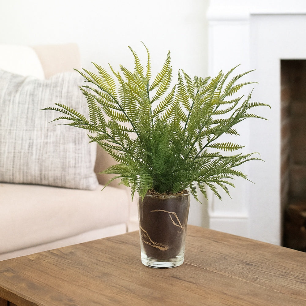 Allstate Floral 15" Fern Leaf Artificial Plant with Glass Vase - Green