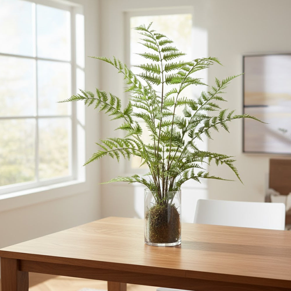 Allstate Floral 25" Artificial Forest Fern Plant with Glass Vase - Green