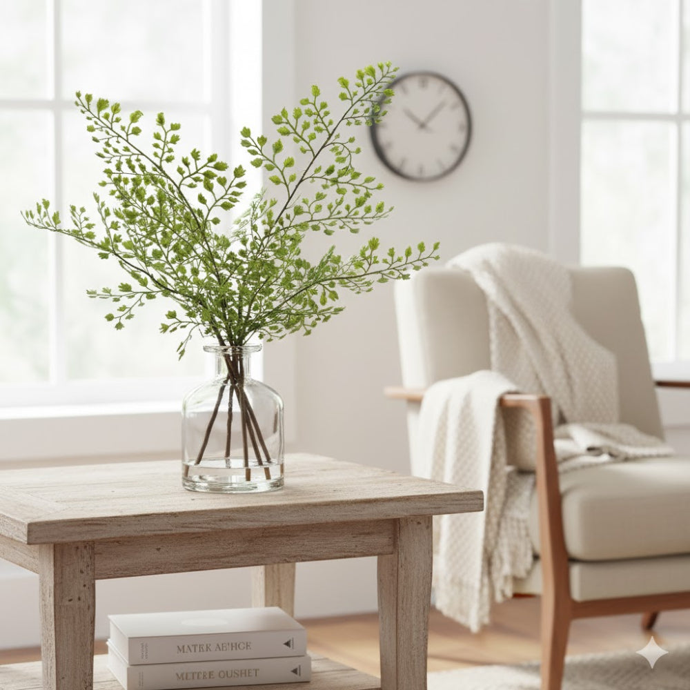 Allstate Floral 13" Artificial Maidenhair Fern Plant with Glass Vase - Green