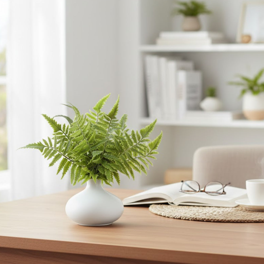 Allstate Floral 11.5" Fern with Ceramic Vase - White/Green