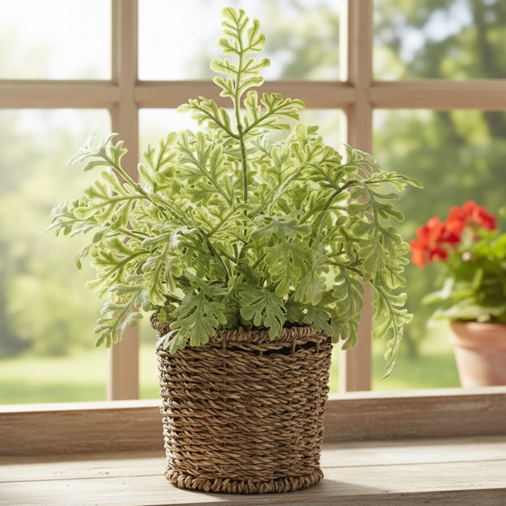 Allstate Floral 10" Fern Artificial Leaf Plant with Basket - Green