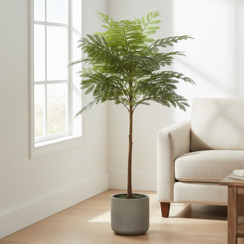 Allstate Floral 31.5" Jacaranda Fern Artificial Leaf Plant with Cement Vase - Green