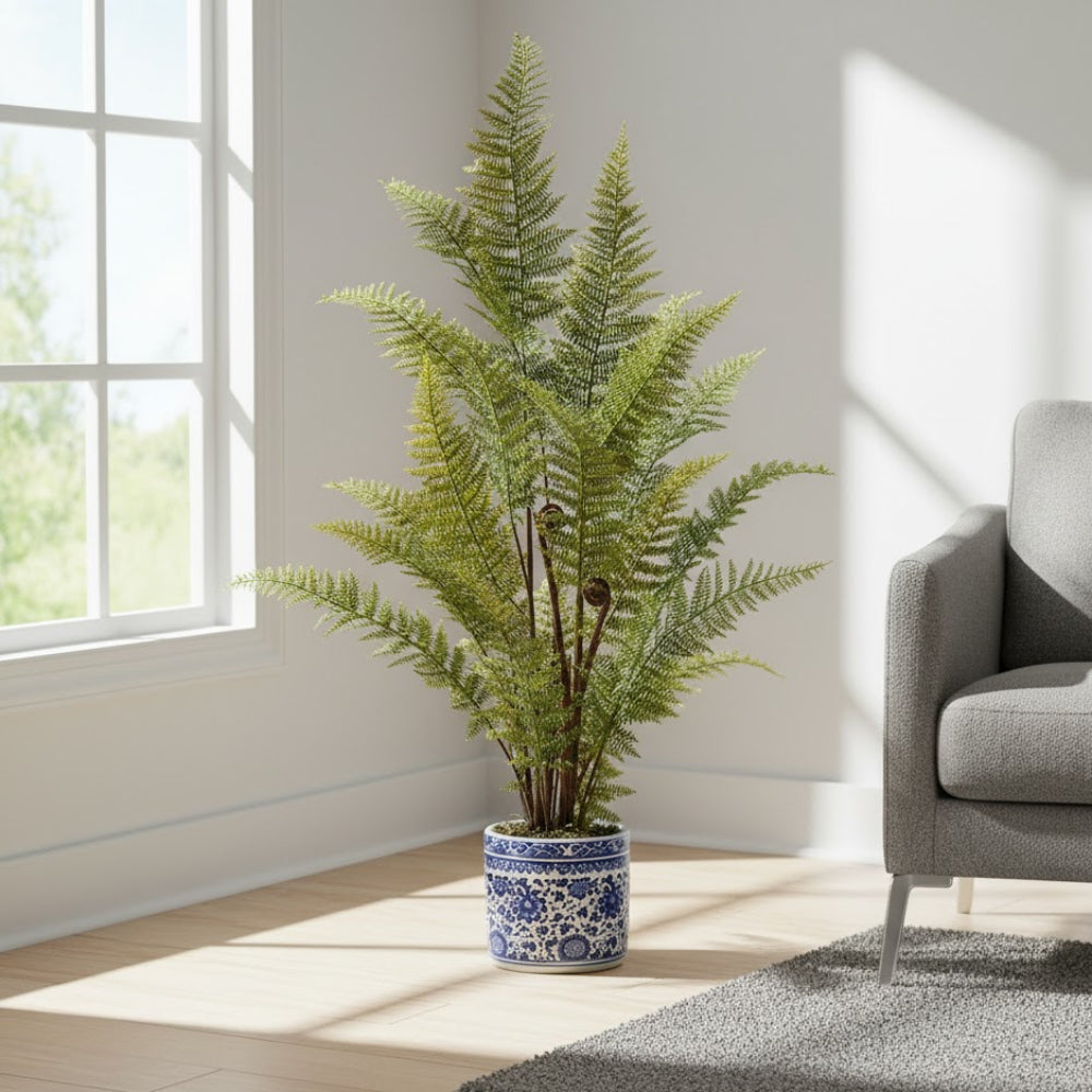 Allstate Floral 33" Fern Artificial Leaf Plant with Ceramic Vase - Green