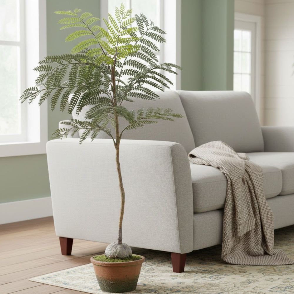 Allstate Floral 30" Jacaranda Fern Leaf with Cement Pot - Green