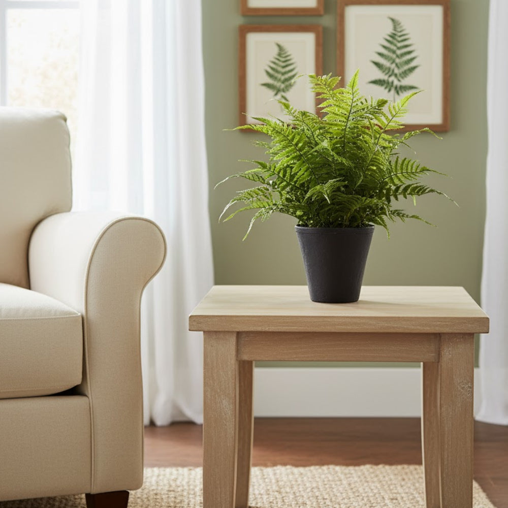 Allstate Floral 18" Soft-Touch Fern Leaf Artificial Plant with Cement Vase - Green