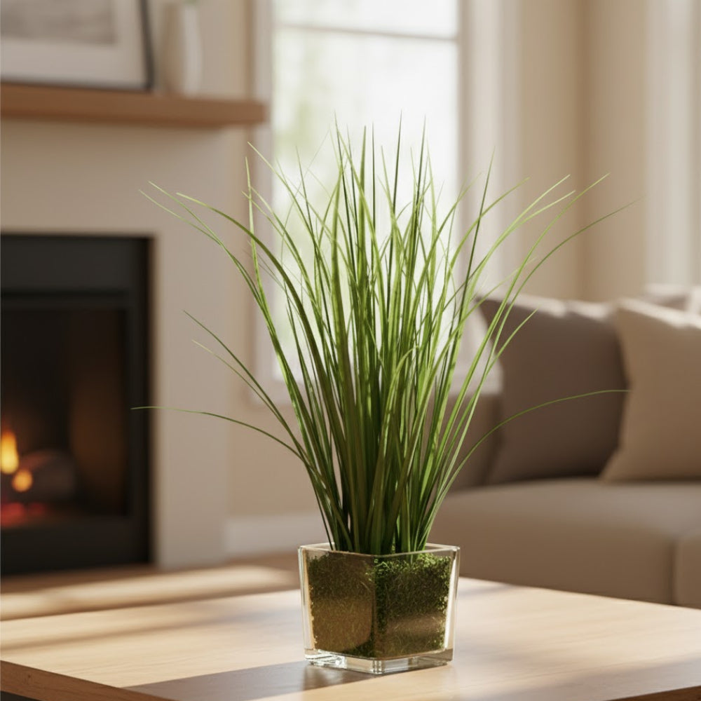 Allstate Floral 15" Grass Artificial Plant with Glass Vase - Green