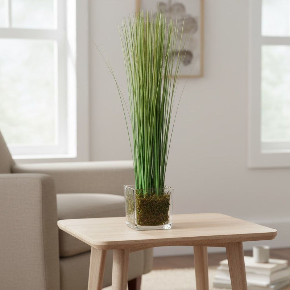 Allstate Floral 17" Grass Artificial Plant with Glass Vase - Green