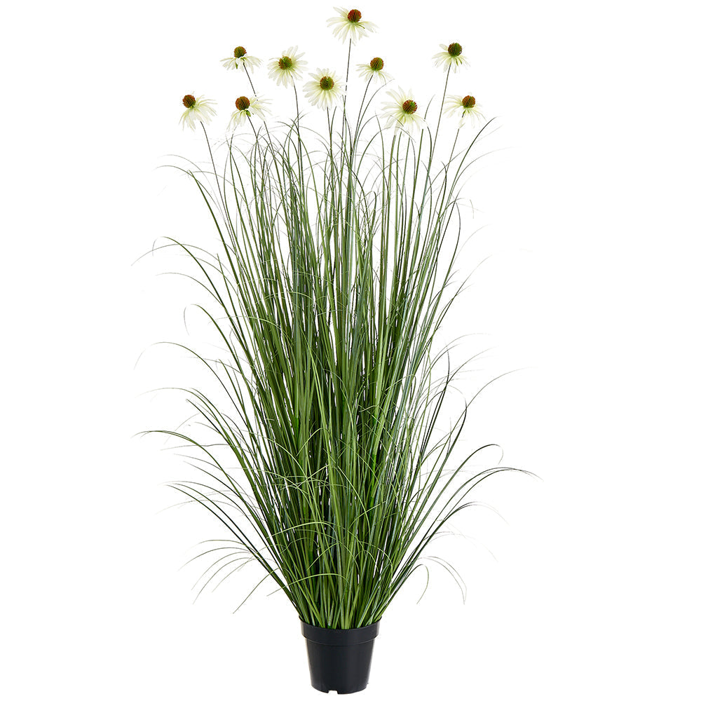 Allstate Floral 59" Black-Eyed Susan Flowering Grass Artificial Plant with Plastic Vase - White