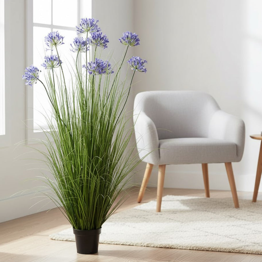 Allstate Floral 59" Agapanthus Flowering Grass Artificial Plant with Plastic Vase - Green/Blue