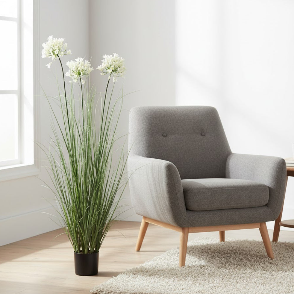 Allstate Floral 47" Agapanthus Flowering Grass Artificial Plant with Plastic Vase - Green/White