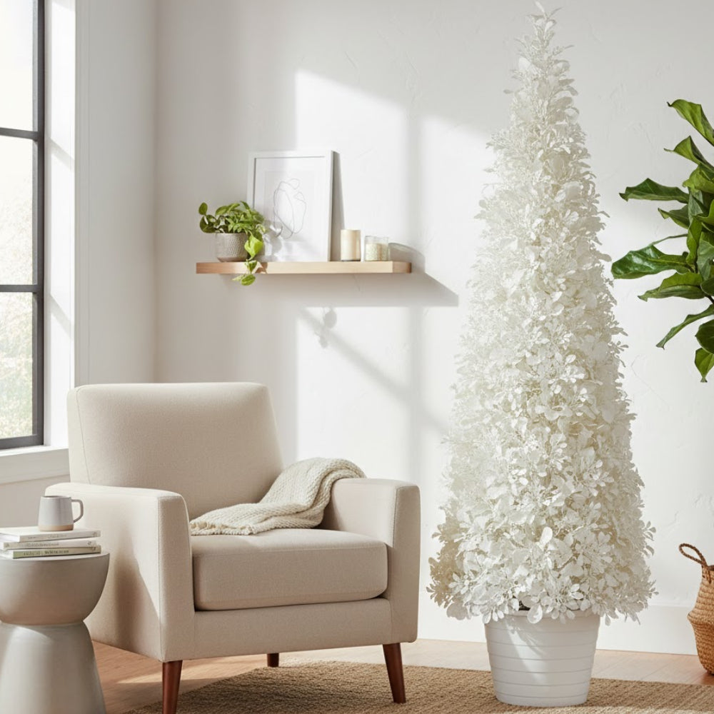 Allstate Floral 21" Boxwood Cone-Shaped Artificial Topiary - White