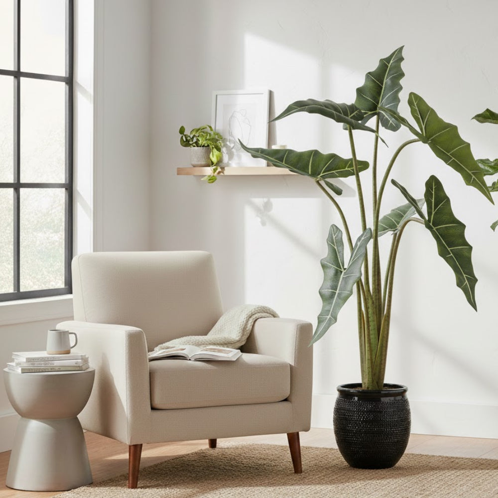 Allstate Floral 39" Alocasia Leaf Silk Plant with Pot - Green