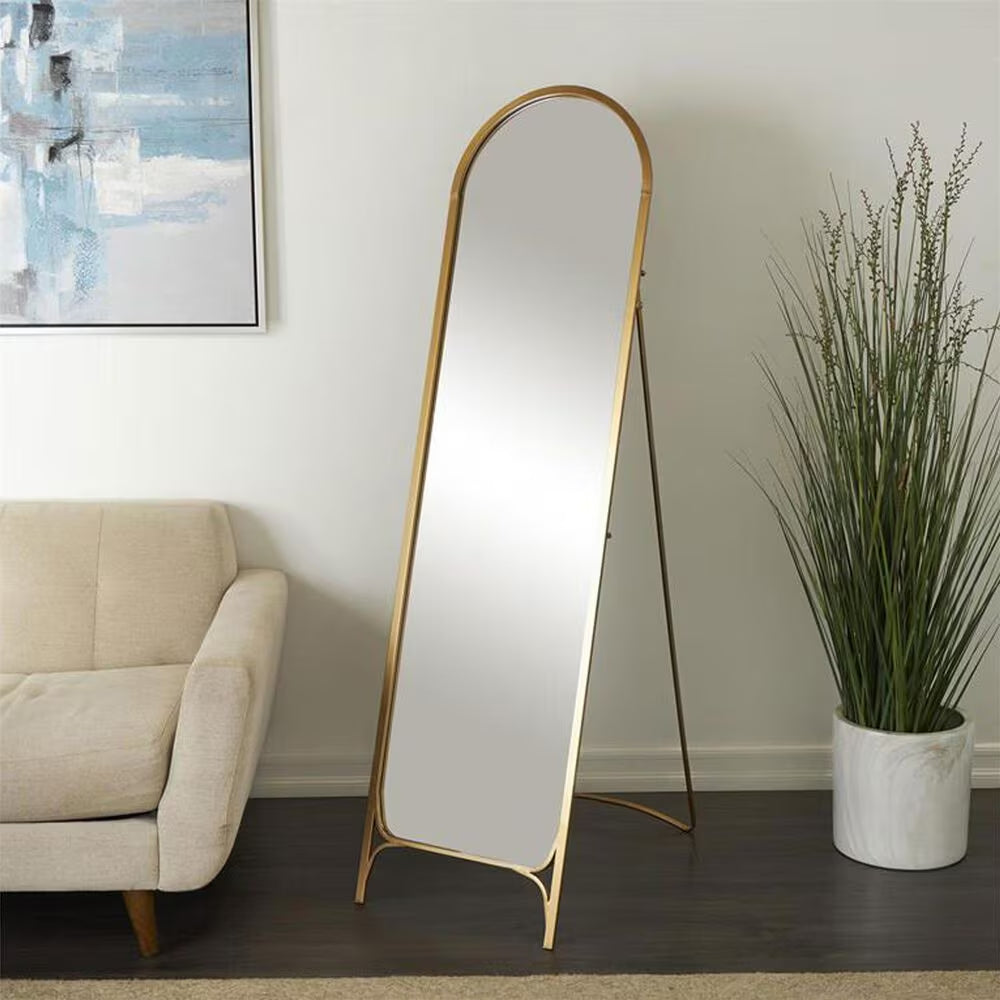 Decor Mache 67" Arched Freestanding Foldable Floor Mirror in Gold