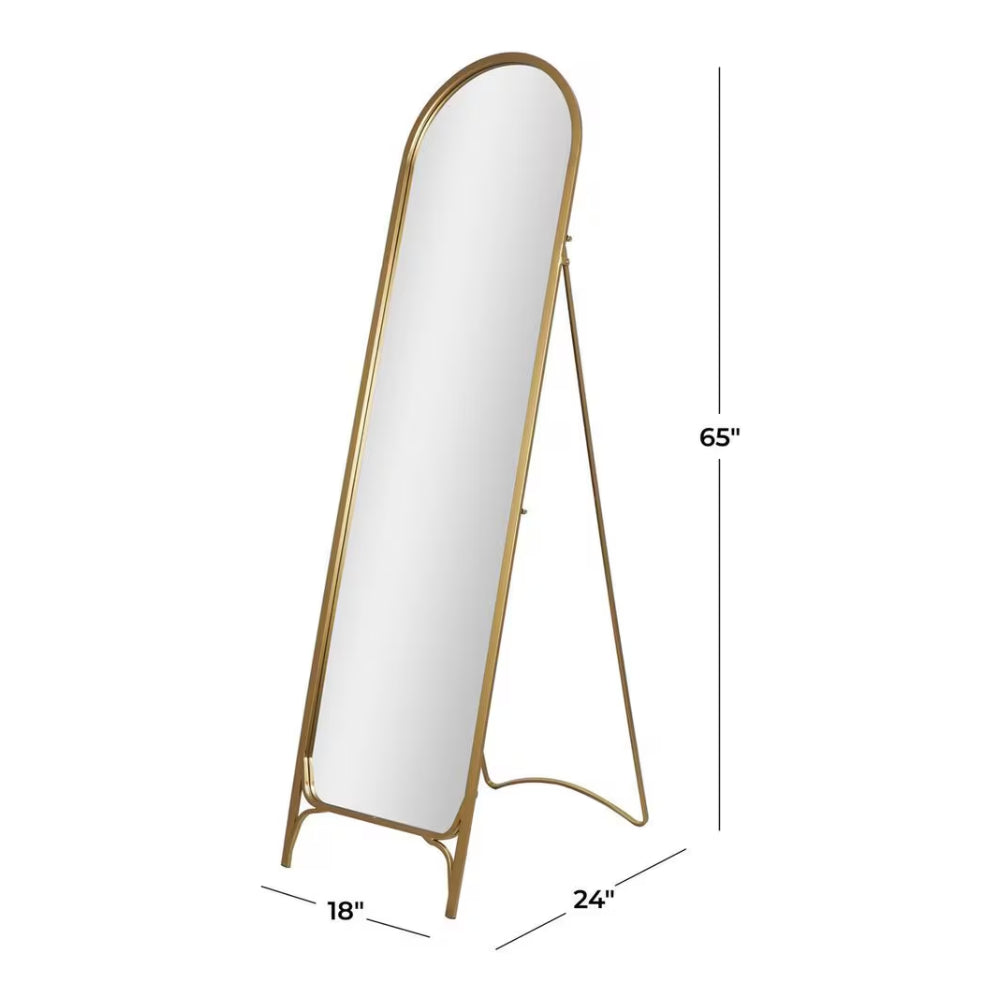 Decor Mache 67" Arched Freestanding Foldable Floor Mirror in Gold