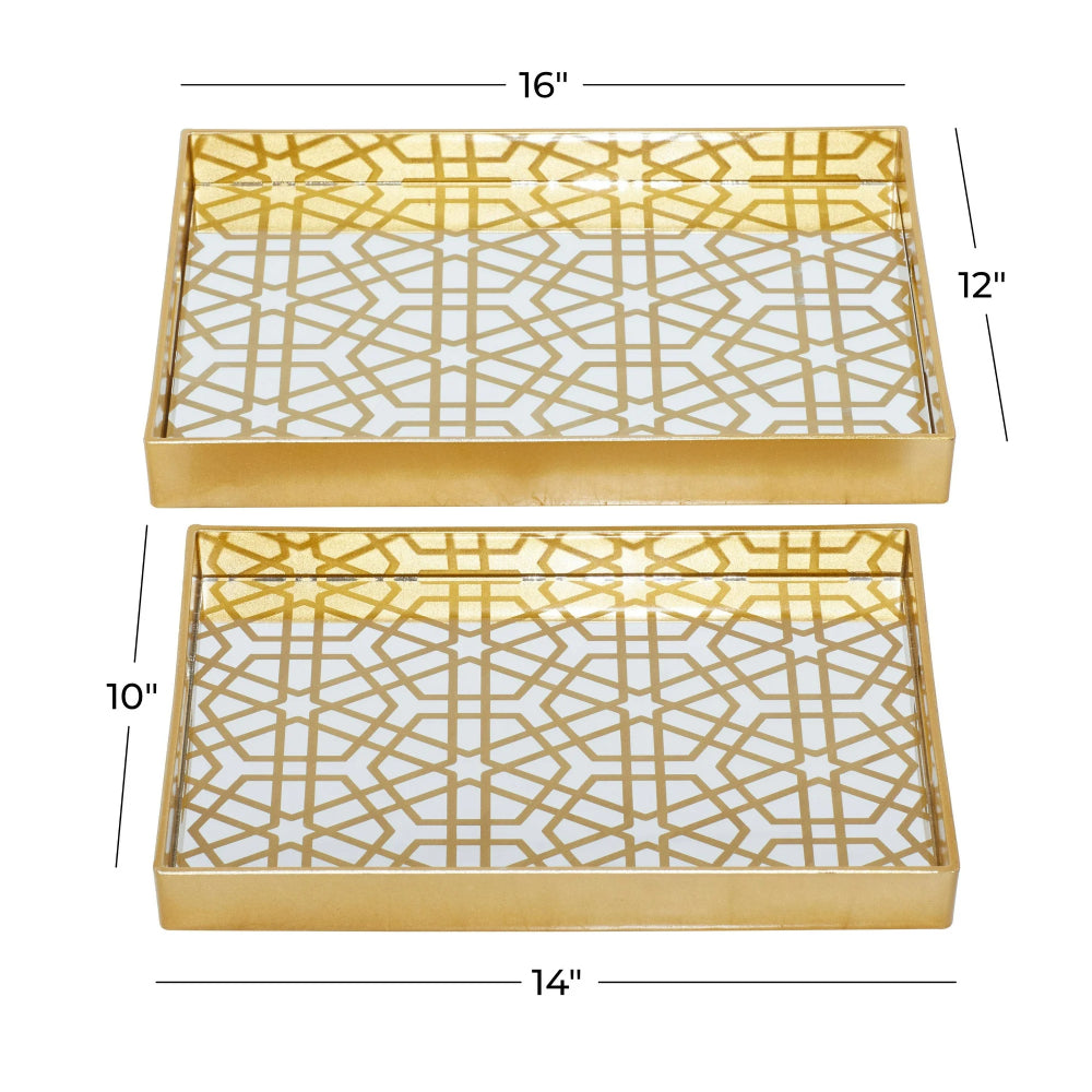 Decor Mache Mirrored Geometric (2 Pieces) Tray Set - Gold