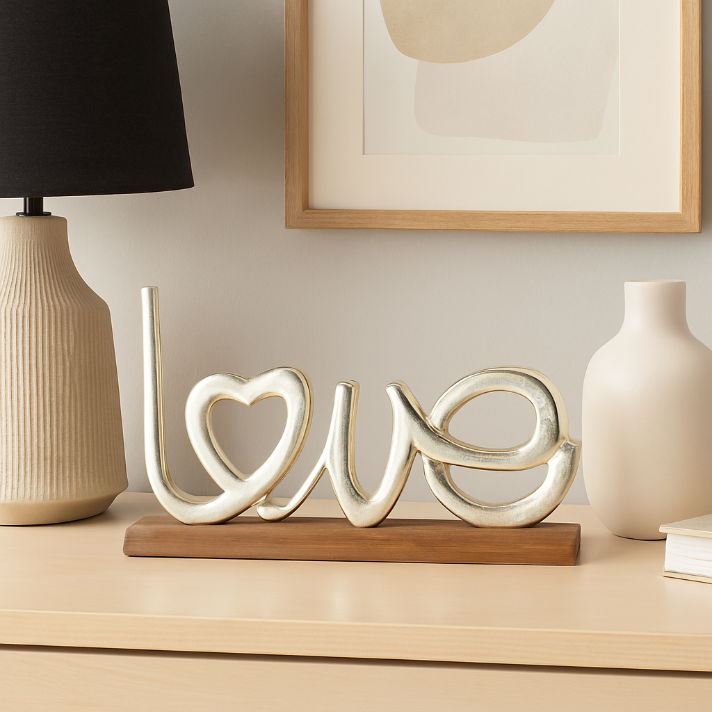 Sagebrook Home Contemporary 16" Aluminum "Love Decor" in Wood Base - Silver