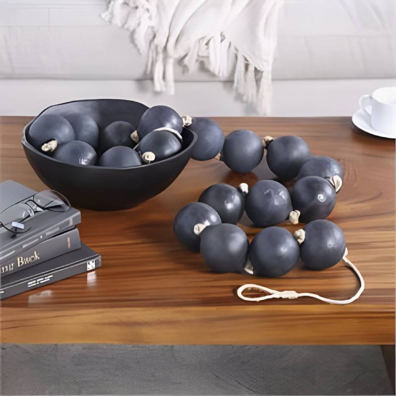 Decor Mache Round Extra Long Frosted Orb Beaded Garland with Knotted Jute Rope