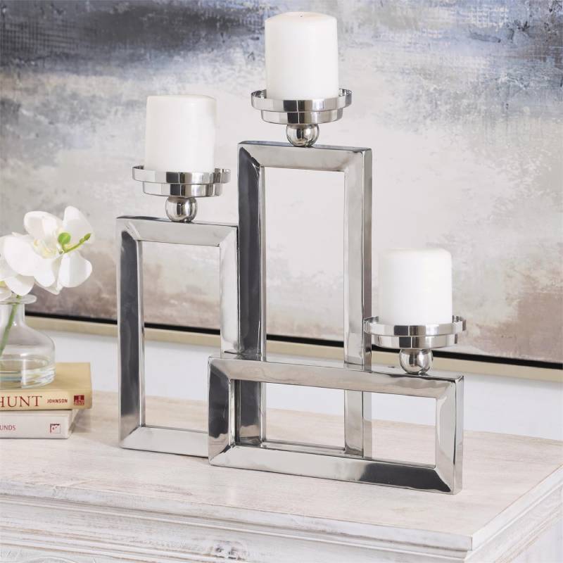 Decor Mache Geometric Open Frame Decorative Candelabra with Overlapping Rectangles
