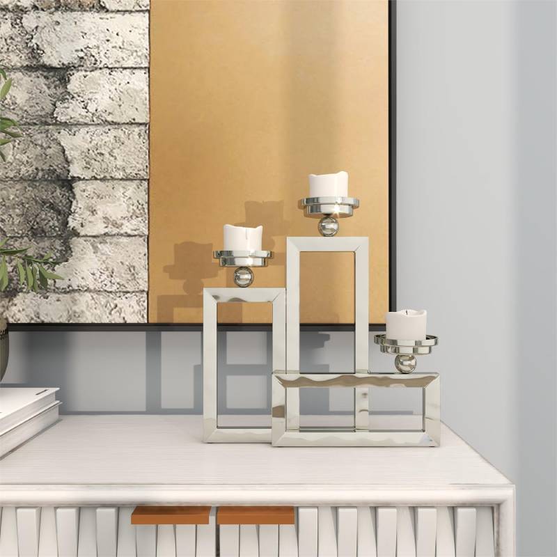 Decor Mache Geometric Open Frame Decorative Candelabra with Overlapping Rectangles