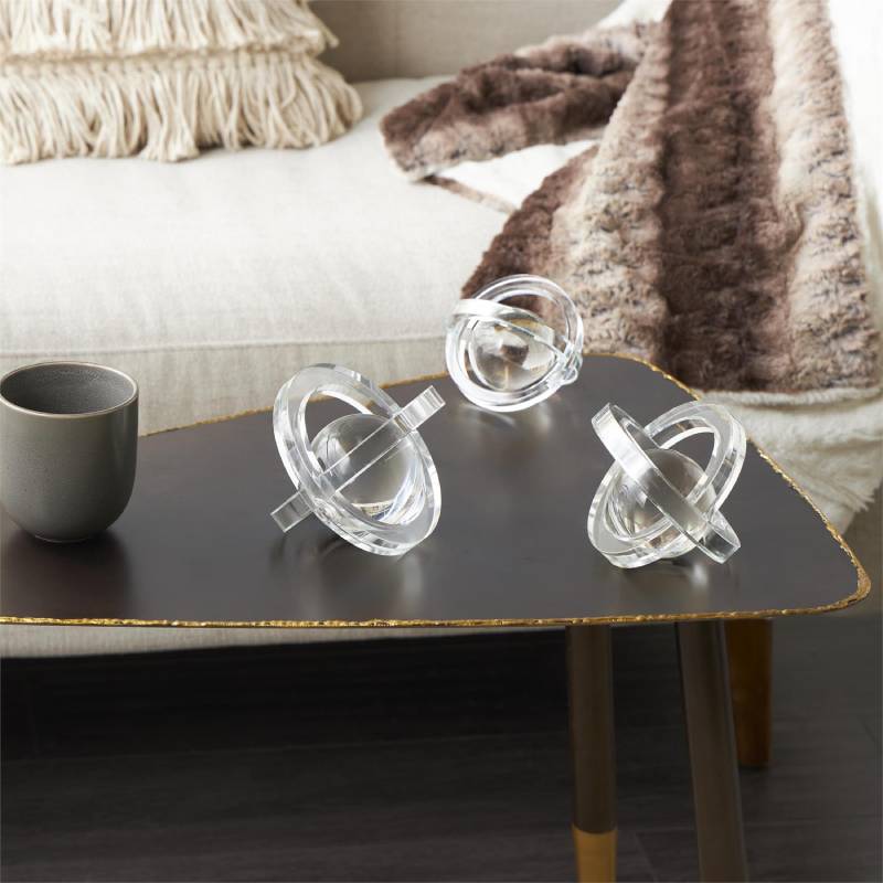 Decor Mache Geometric Orb Decorative Sculpture with Overlapping Rings (3 Pieces)