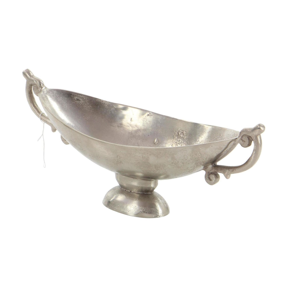 Decor Mache 8" Aluminum Metal Decorative Bowl with Handles - Silver