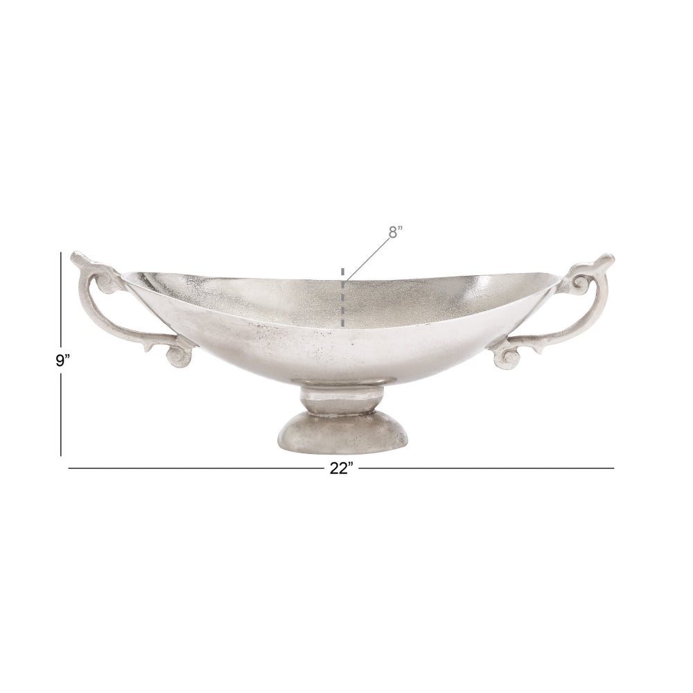 Decor Mache 8" Aluminum Metal Decorative Bowl with Handles - Silver