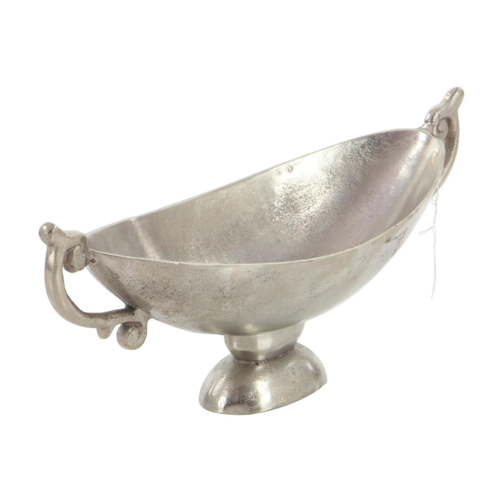 Decor Mache 8" Aluminum Metal Decorative Bowl with Handles - Silver