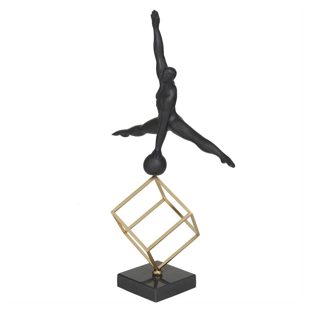 Decor Mache Gymnast Decorative Sculpture with Gold Cube Base - Black