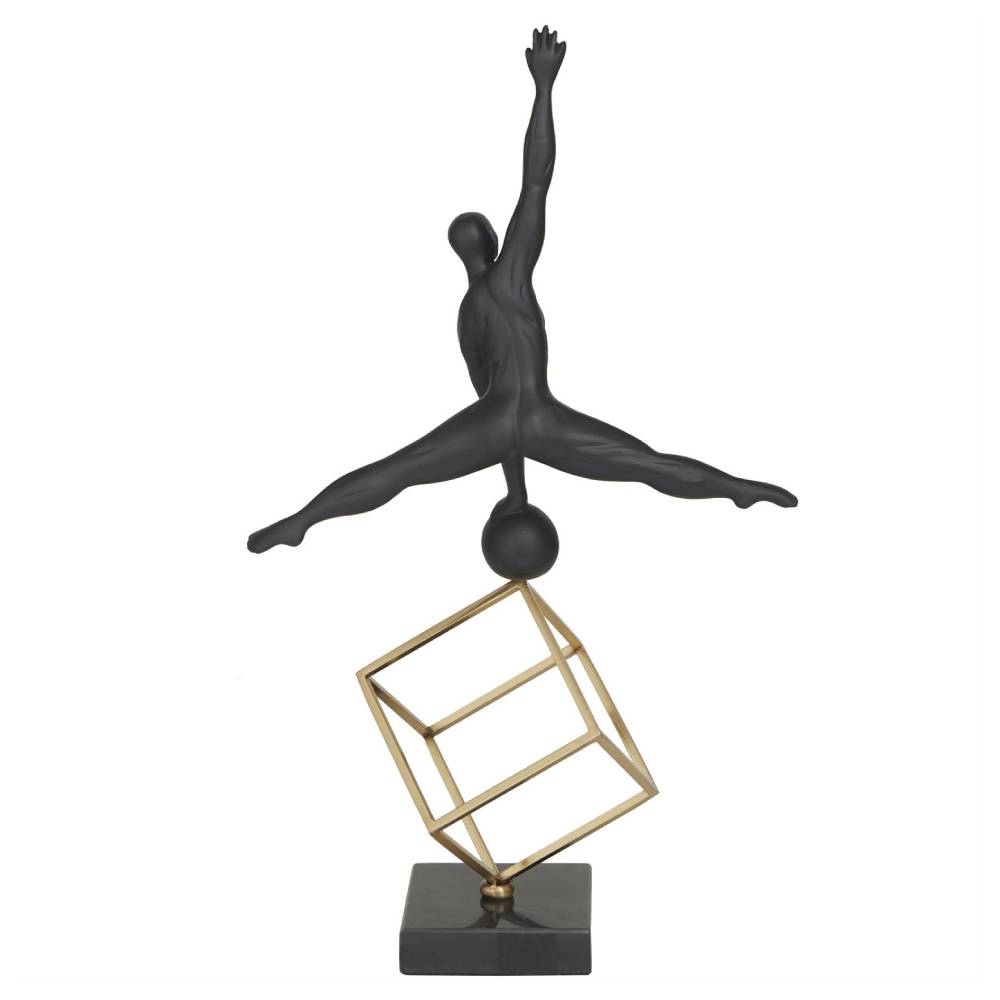 Decor Mache Gymnast Decorative Sculpture with Gold Cube Base - Black