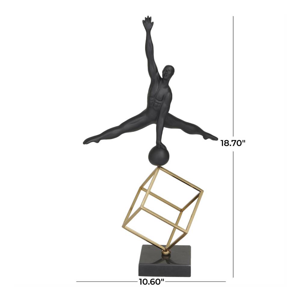 Decor Mache Gymnast Decorative Sculpture with Gold Cube Base - Black