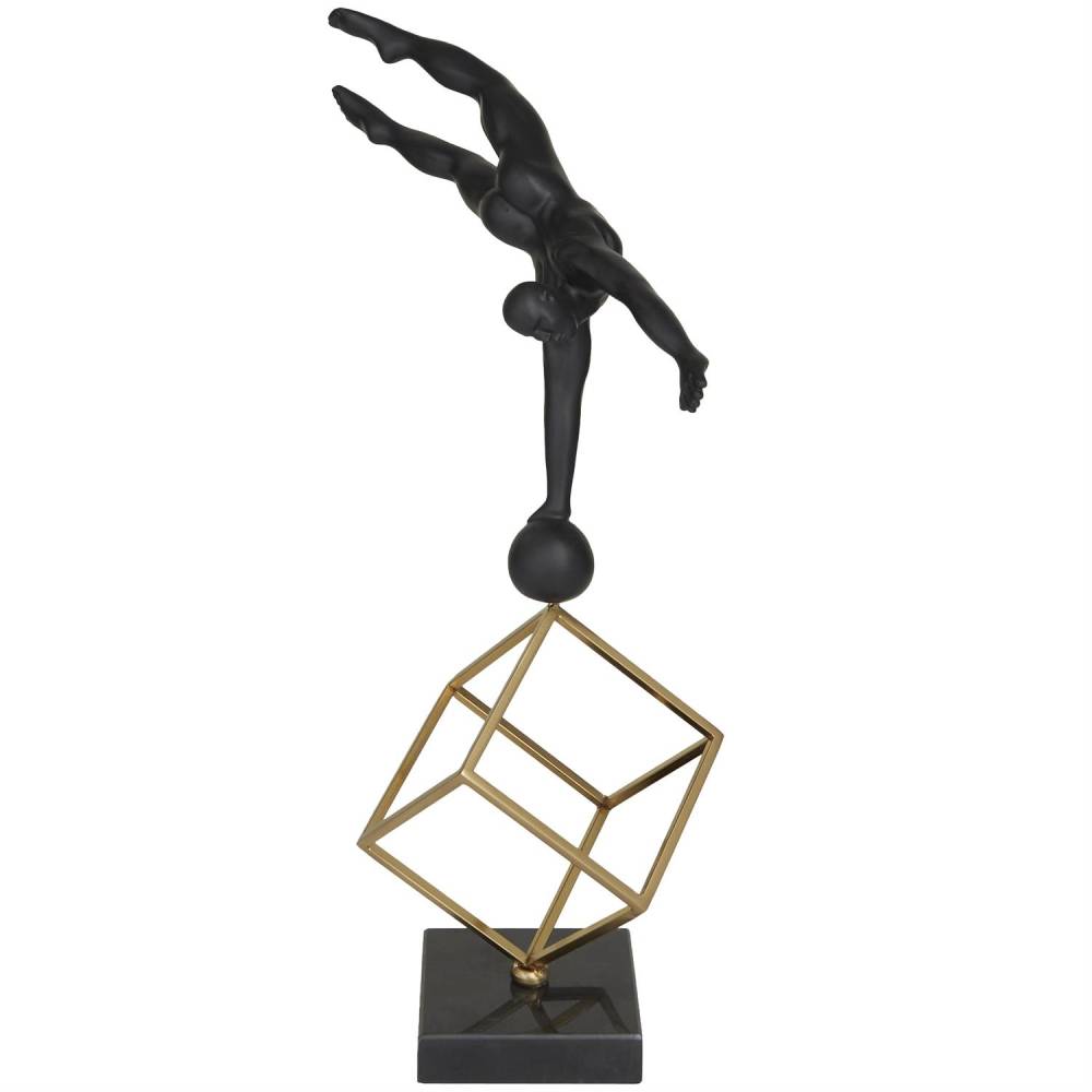 Decor Mache Gymnast Decorative Sculpture with Gold Cube Base - Black
