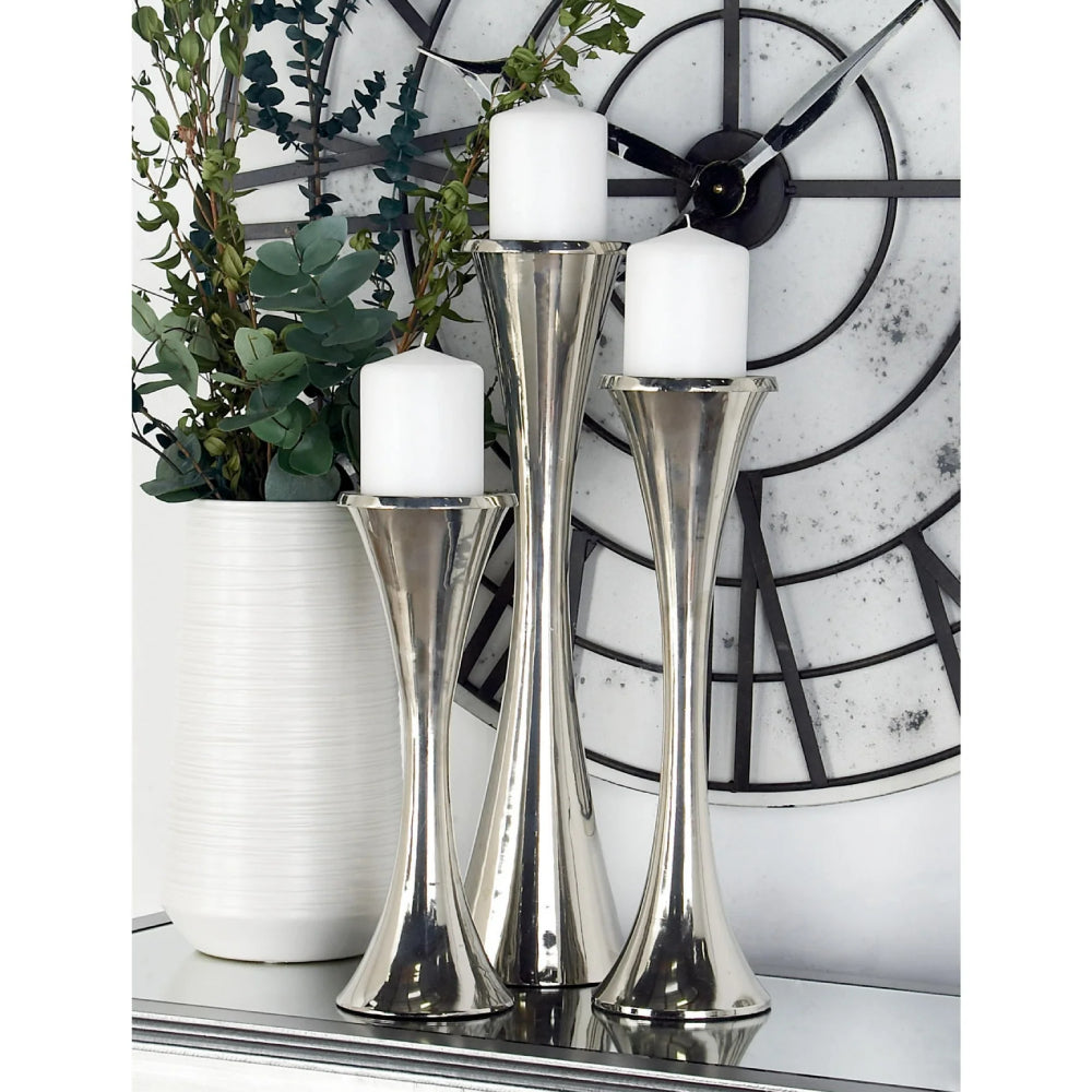 Decor Mache Aluminum Candle Holder (3 Piece) - Silver