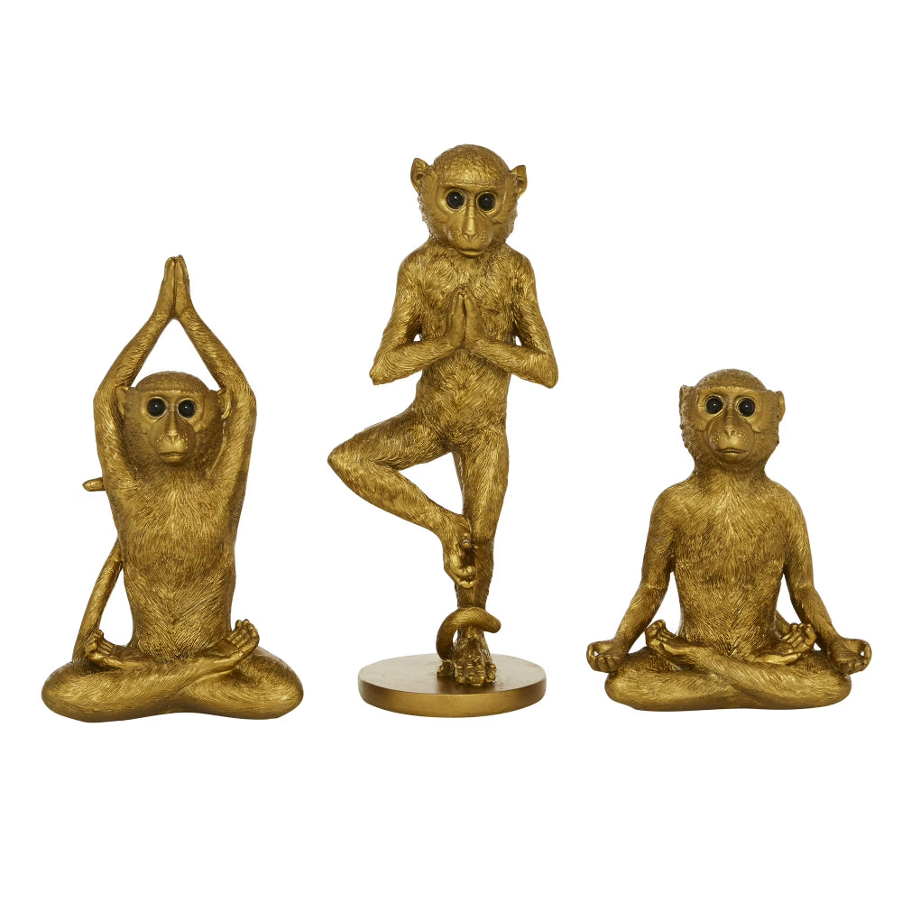 Decor Mache Yoga Monkey Sculpture (3 Piece) - Gold