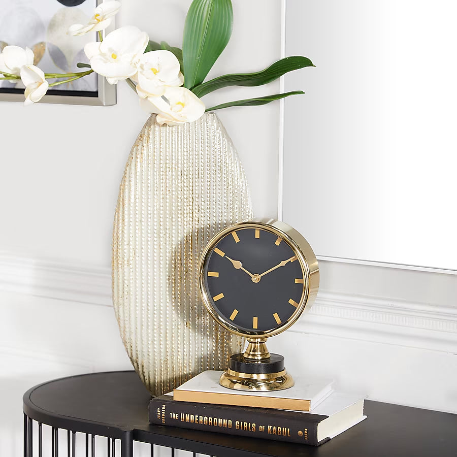 Decor Mache Modern 9" Round Tabletop Clock - Gold