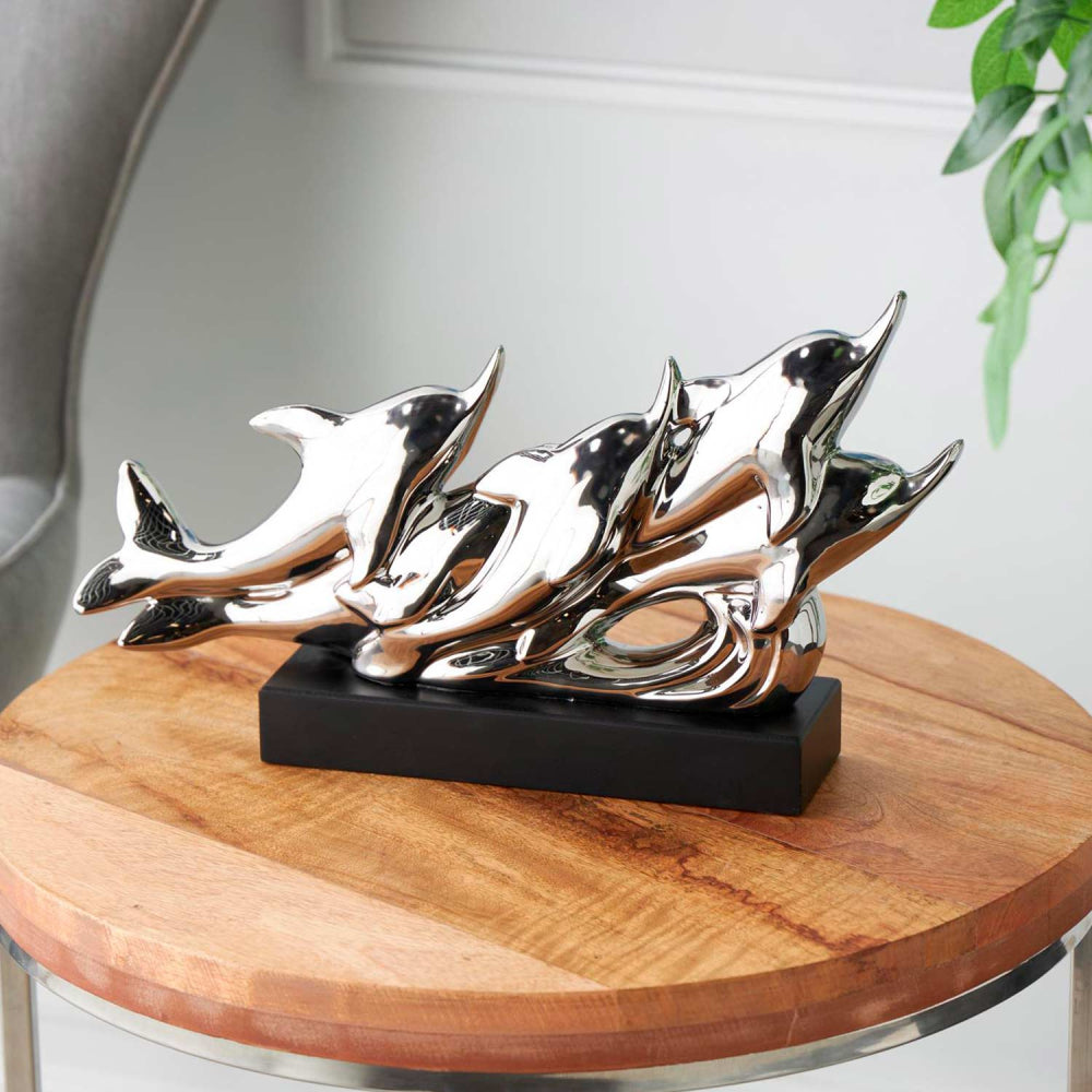 Decor Mache 9" Dolphin Family Decorative Figure - Silver