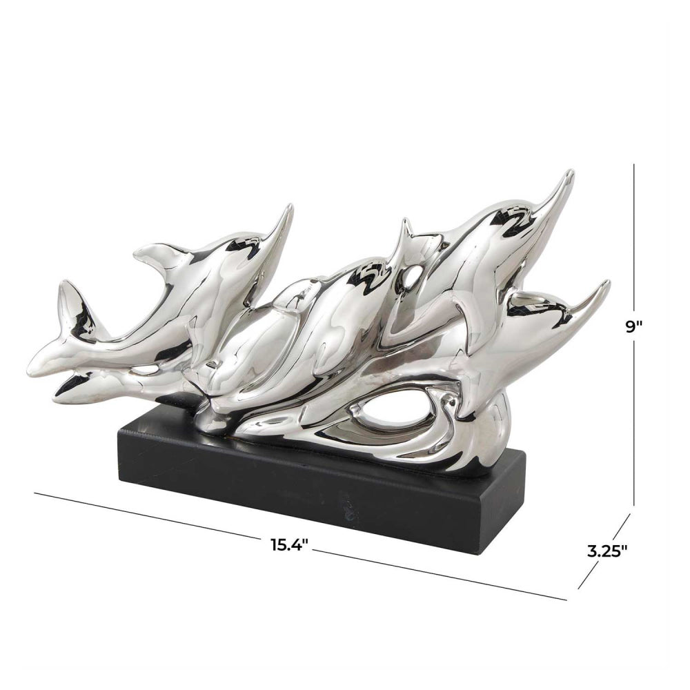 Decor Mache 9" Dolphin Family Decorative Figure - Silver